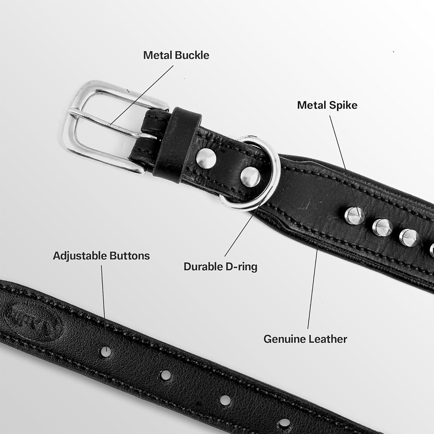 Adil’S Leather Spike Dog Collar for Small, Medium & Large Dogs with Strong Metal D-Ring, Adjustable Collar fits All Neck Size, 1” Width